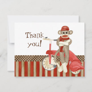 Sock monkey Retro-trehjuling, Tackkort-kort Anteckningskort