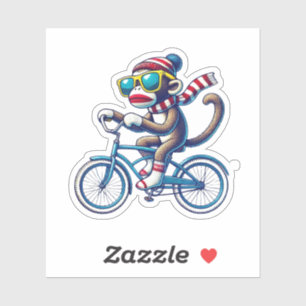 Sock monkey Riding Bike Klistermärken