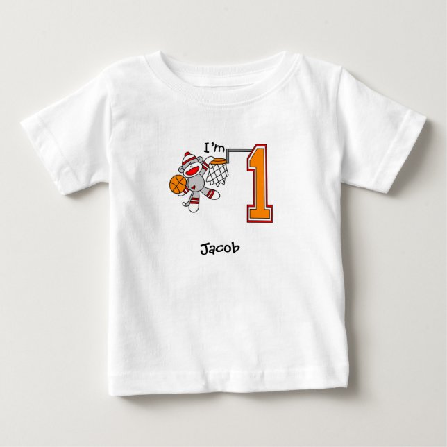 Sock monkey Ringar 1:a födelsedag Baby T-Shirt (Framsida)