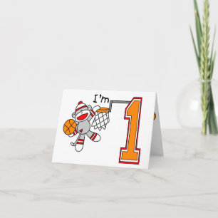 Sock monkey Ringar 1:a födelsedag Inbjudan till fy