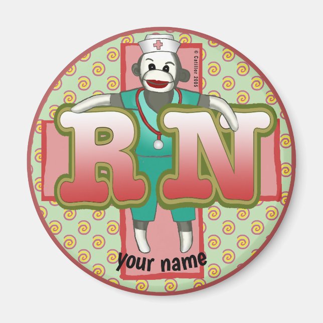Sock monkey RN Nurse magnet (Framsidan)