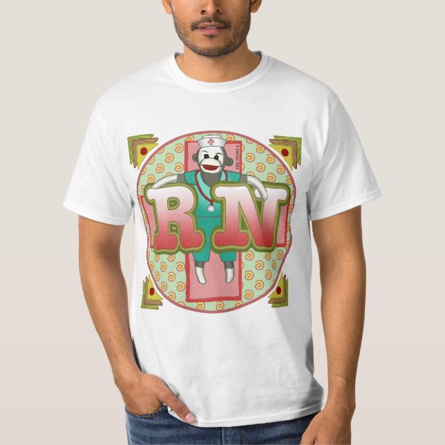Sock monkey RN Nurse T-shirt (Framsida)