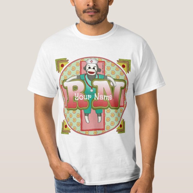 Sock monkey RN Nurse T Shirt (Framsida)