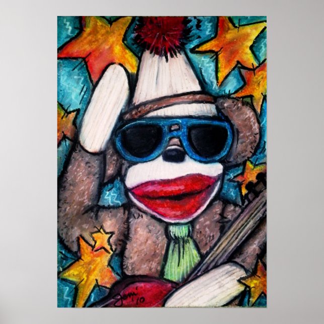 Sock monkey Rockstjärna Poster (Framsidan)