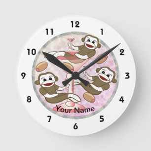 Sock monkey Rosa Martini Clock Rund Klocka