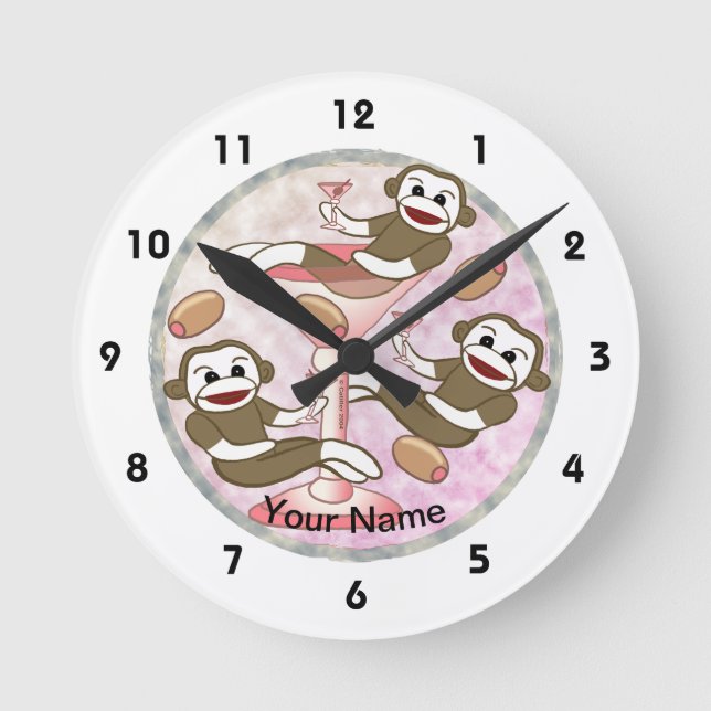 Sock monkey Rosa Martini Clock Rund Klocka (Framsida)