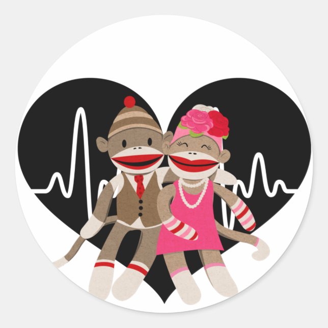 Sock monkey runt klistermärke (Framsida)