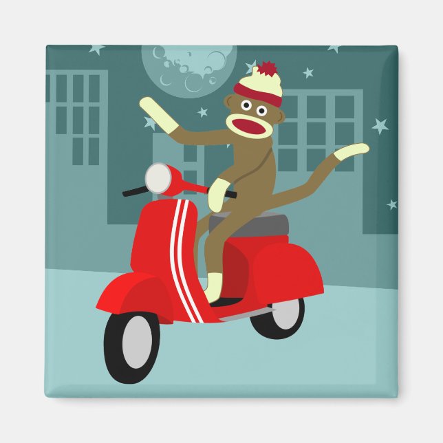Sock monkey Scooter Magnet (Framsidan)