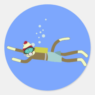 Sock monkey Scuba Diver Runt Klistermärke
