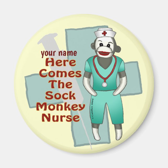 Sock Monkey Sjuksköterska  Magnet (Framsidan)