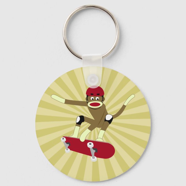 Sock monkey Skateboarder Nyckelring (Framsida)