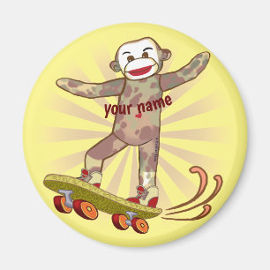 Sock monkey Skater magnet