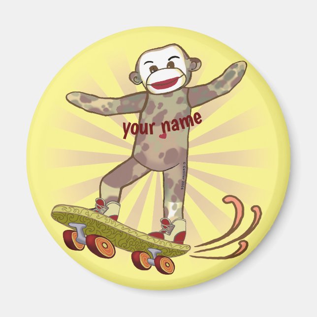 Sock monkey Skater magnet (Framsidan)