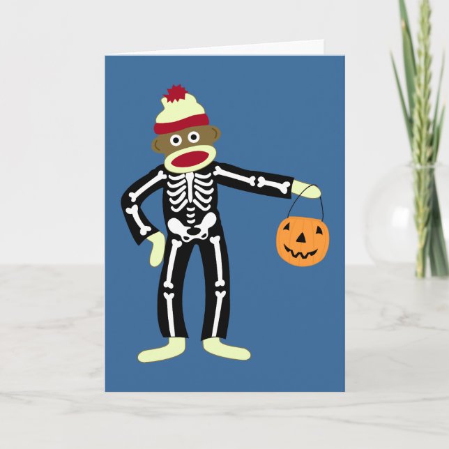 Sock monkey Skeleton Halloween Kort (Framsida)