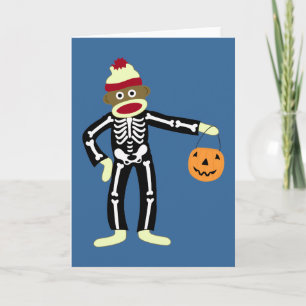 sock monkey Skeleton Halloween Kort