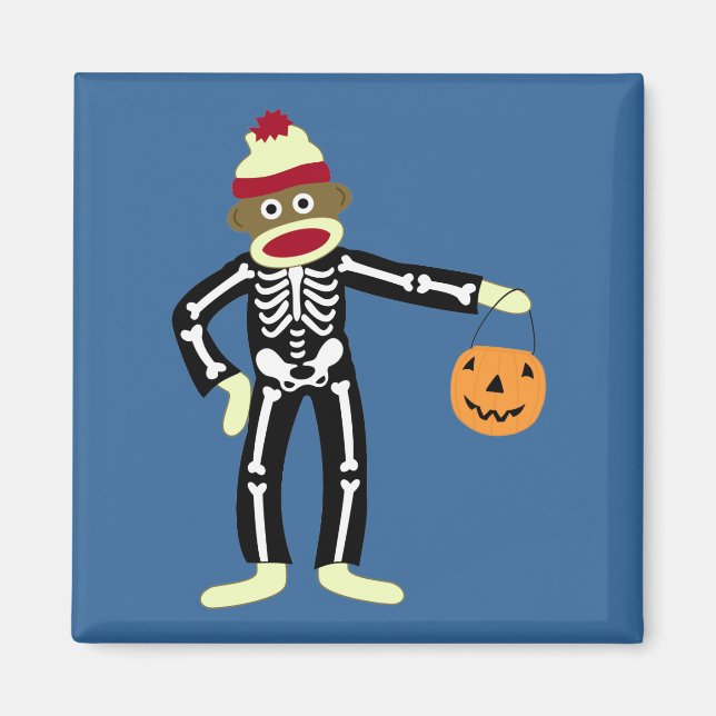 Sock monkey Skeleton Halloween Magnet (Framsidan)