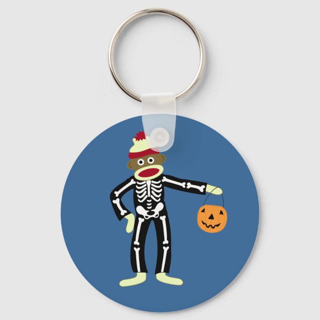 Sock monkey Skeleton Halloween Nyckelring (Framsida)