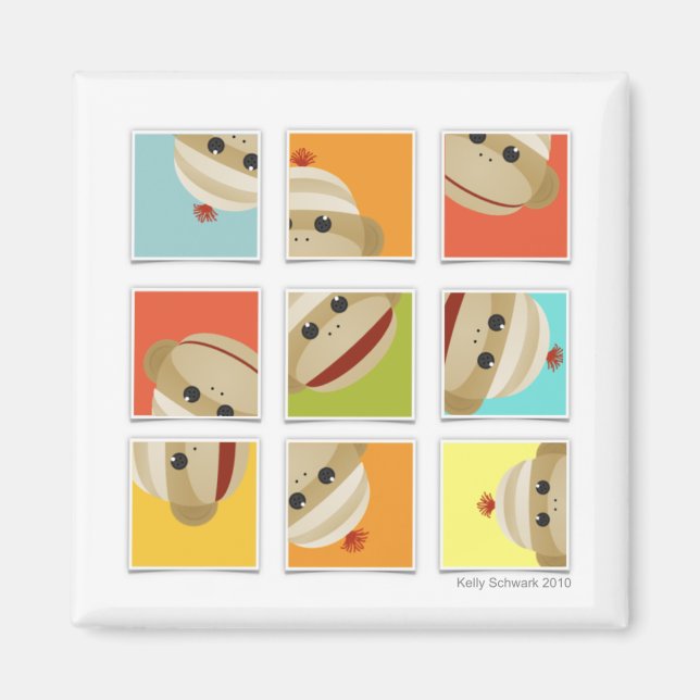 Sock monkey Socks Blocks av Kelly Schwark Magnet (Framsidan)