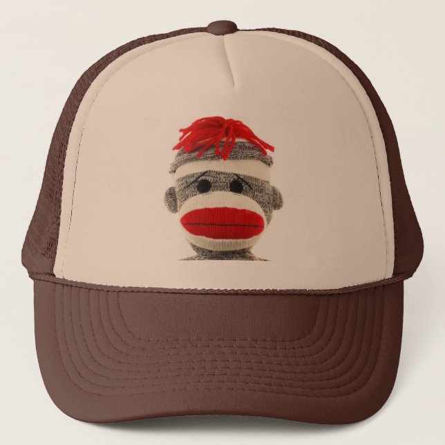 Sock monkey som den roliga hatten är dig, tittar keps (Framsida)