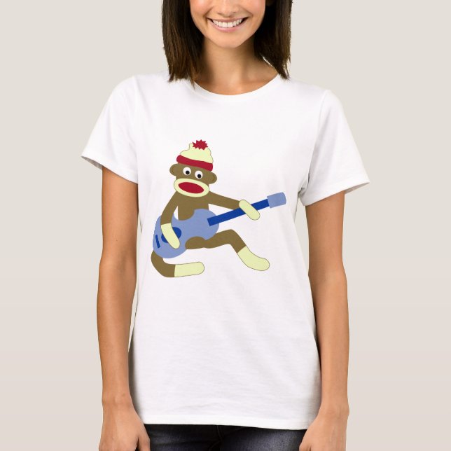 Sock monkey som leker blåttgitarren t-shirt (Framsida)