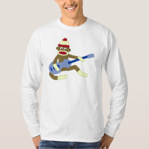 Sock monkey som leker blåttgitarren t-shirt