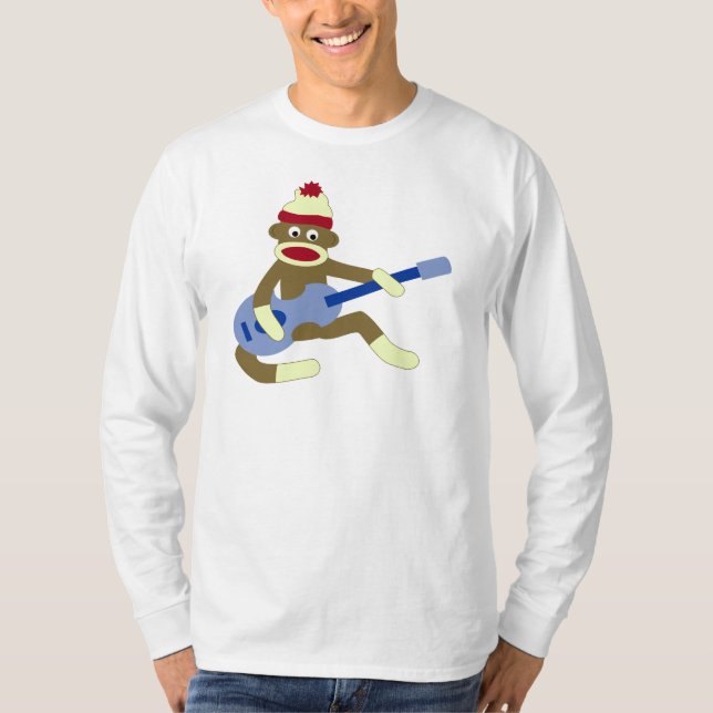 Sock monkey som leker blåttgitarren t-shirt (Framsida)