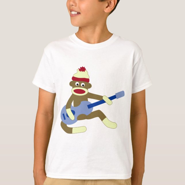 Sock monkey som leker blåttgitarren t-shirt (Framsida)