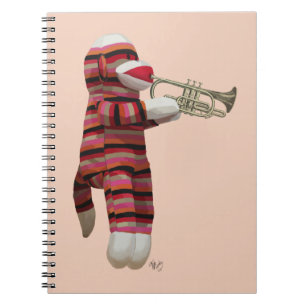 Sock monkey spelar trumpet 2 anteckningsbok med spiral
