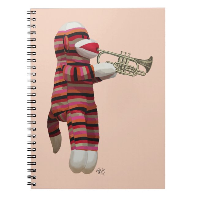 Sock monkey spelar trumpet 2 anteckningsbok med spiral (Framsidan)