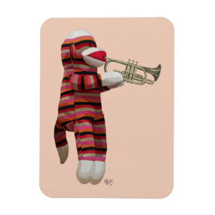 Sock monkey spelar trumpet 2 magnet