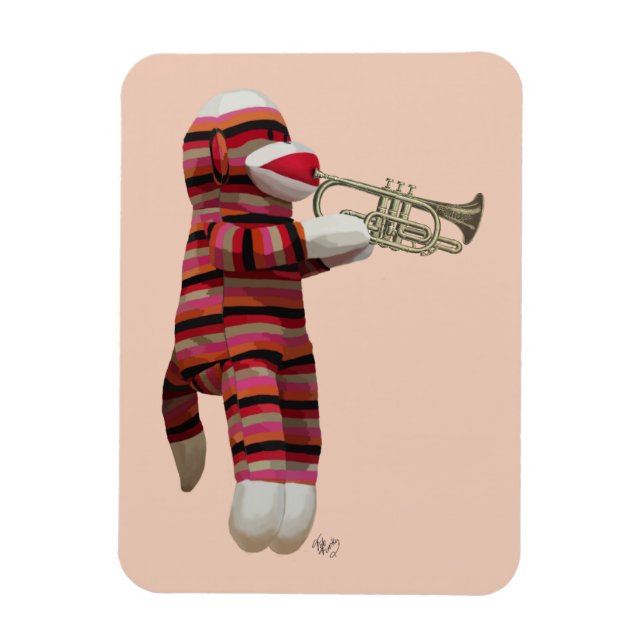 Sock monkey spelar trumpet 2 magnet (Vertikal)