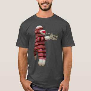 Sock monkey spelar trumpet 2 tee