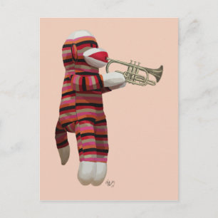 Sock monkey spelar trumpet 2 vykort