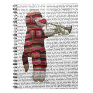 Sock monkey spelar trumpet anteckningsbok med spiral