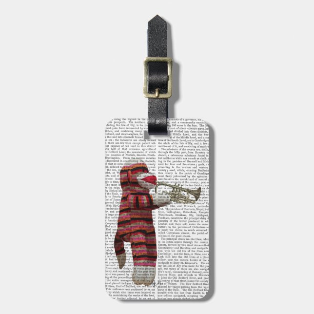 Sock monkey spelar trumpet bagagebricka (Vertikal Framsida)