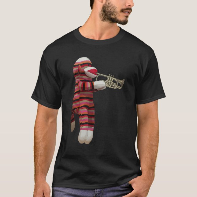 Sock monkey spelar trumpet t-shirt (Framsida)
