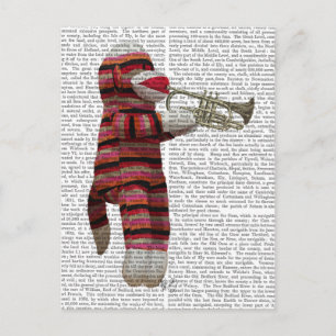Sock monkey spelar trumpet vykort