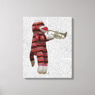 Sock monkey speltrumpet canvastryck