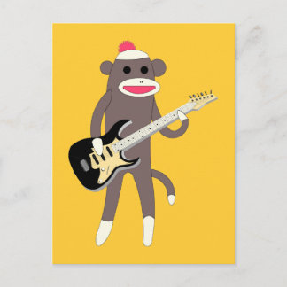 sock monkey Sten w/ Electric Guitar Vykort