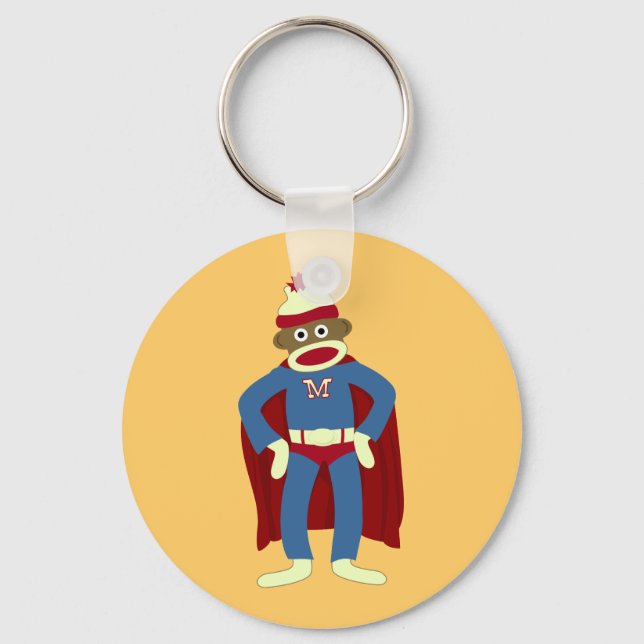 Sock monkey Superhjälte Nyckelring (Framsida)