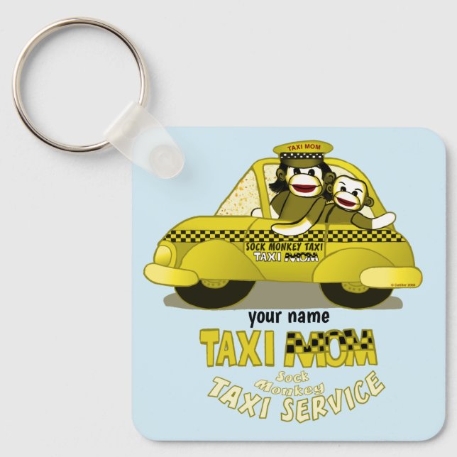 Sock monkey Taxi Mamma Nyckelring (Framsida)