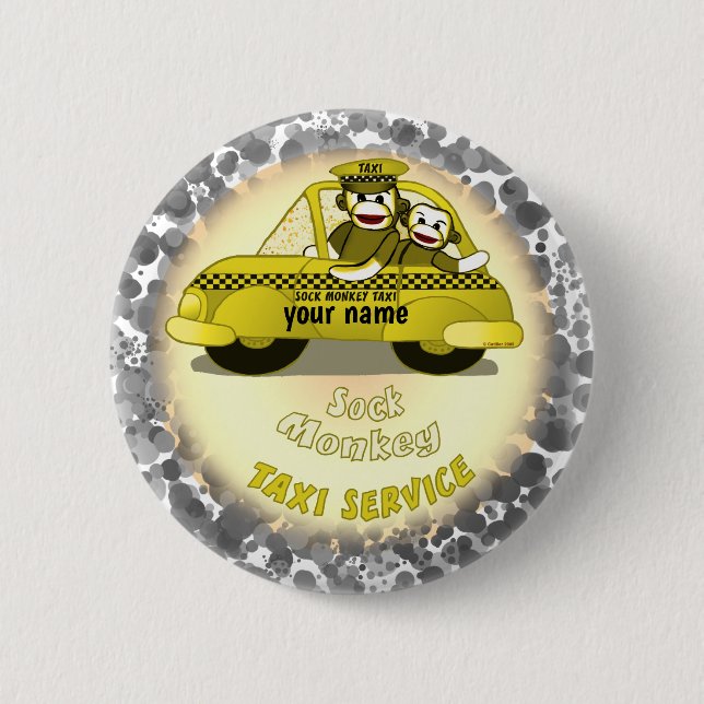 Sock Monkey Taxi pin knapp (Framsida)