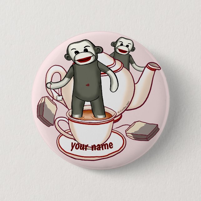Sock Monkey Tekanna  pinnknapp Knapp (Framsida)