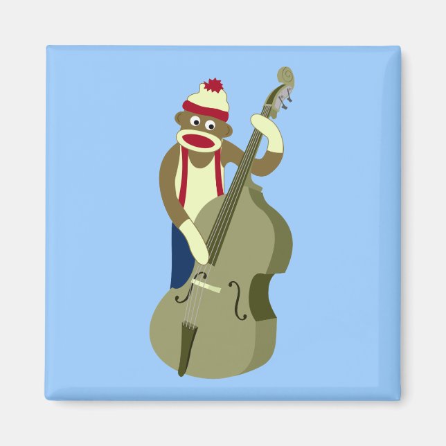 Sock monkey Upright Bass Player Magnet (Framsidan)