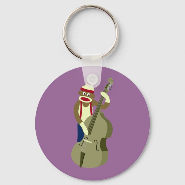 Sock monkey Upright Bass Player Nyckelring (Framsida)