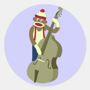 Sock monkey Upright Bass Player Runt Klistermärke