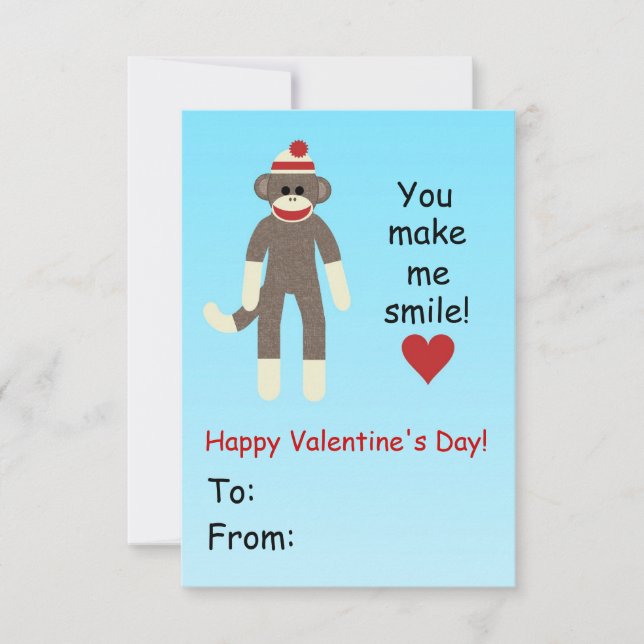 Sock monkey Valentines dagskort för barn Inbjudningar (Framsida)