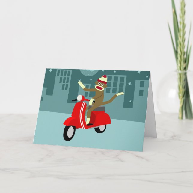 Sock monkey Vespa Scooter Kort (Framsida)