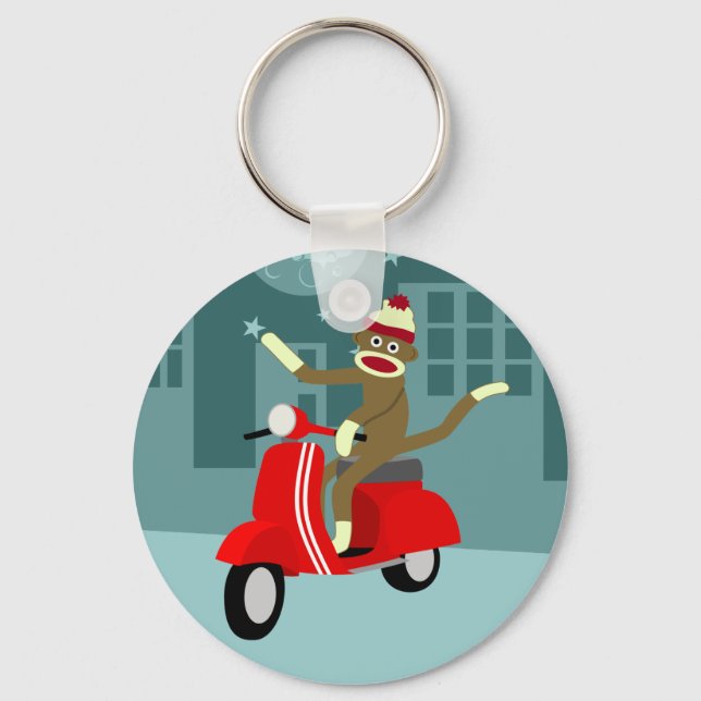 Sock monkey Vespa Scooter Nyckelring (Framsida)