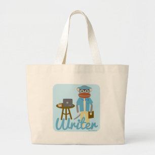 Sock monkey Writer Tecknad Art Roligt Stil Jumbo Tygkasse